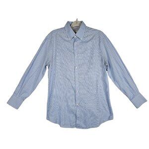 Brunello Cucinelli Basic Fit Shirt Size M Cotton White Blue  Plaid LS Altered